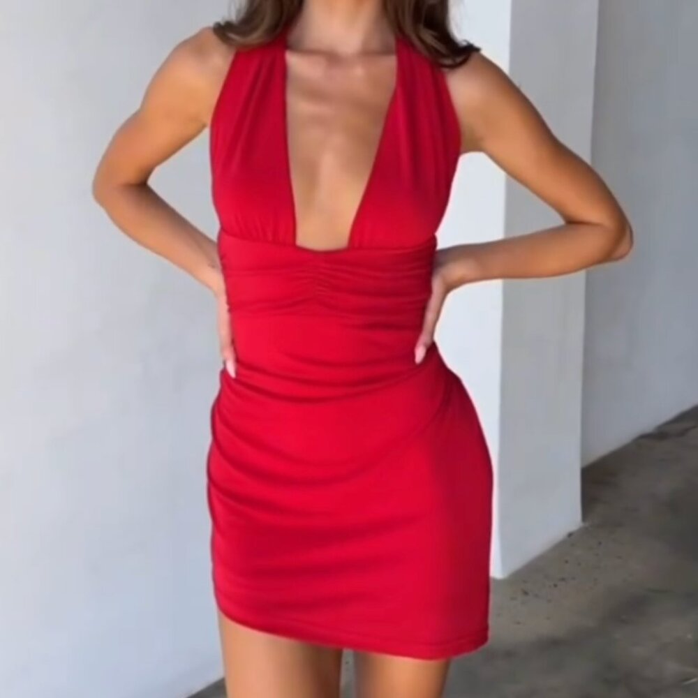 Tiger Mist Red Asymmetrical Mini Dress